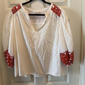 Knox Rose White Blouse with Red Embroidery look Detail